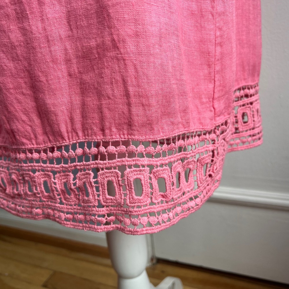Anthropologie Luisa Perla Linen Dress Italy Coral Pink Eyelet Lace Womens Size M - Picture 7 of 10